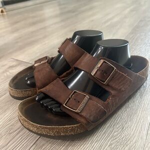 BIRKENSTOCK Arizona Oiled Brown Leather Sandals Sz EUR 45